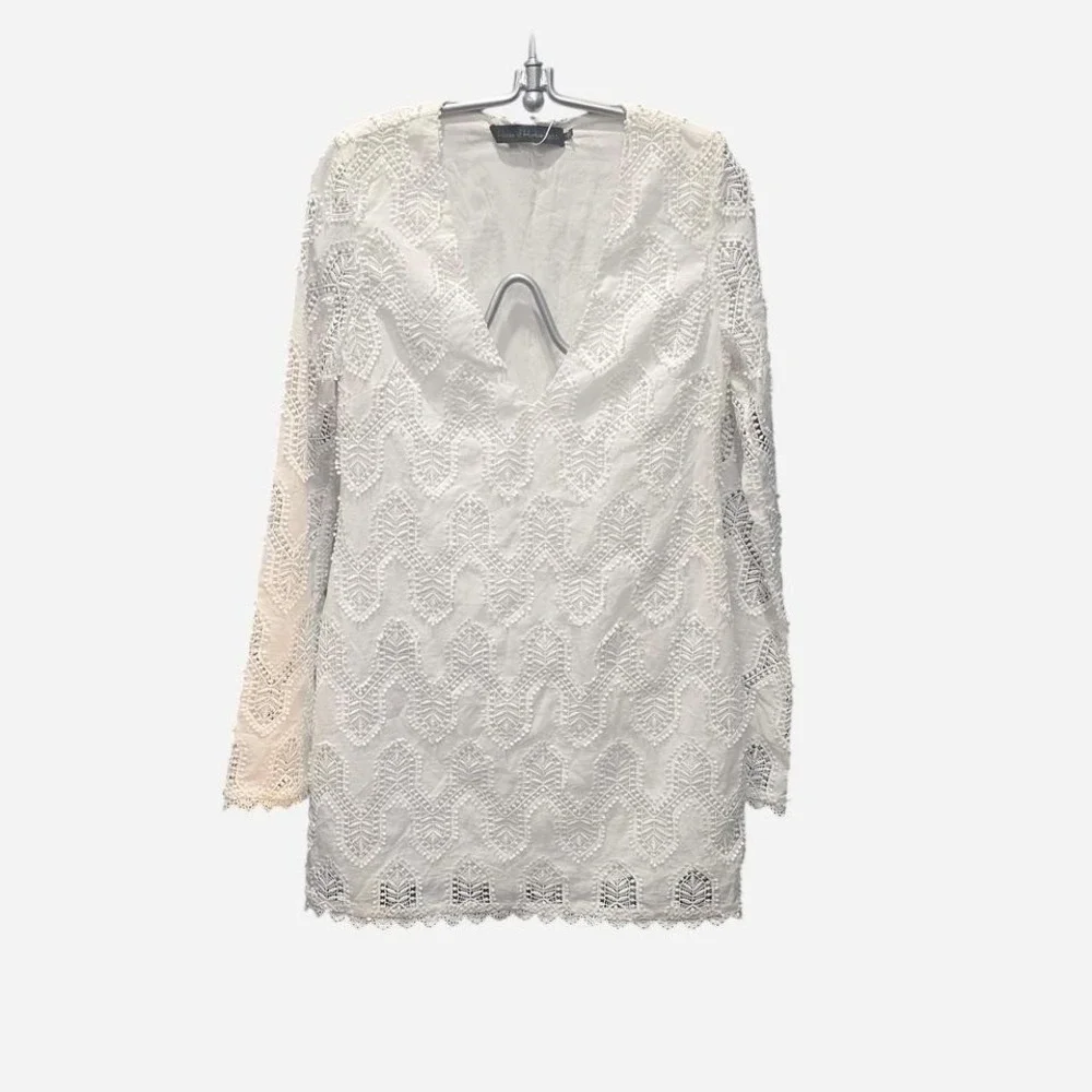 SMALL WHITE LACEY LONG SLEEVED BOHO COUNTRY DRESS